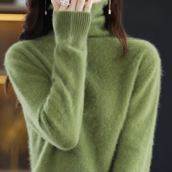 High Collar Mink Cashmere Sweater Women's Pullover - Picture 6 of 8